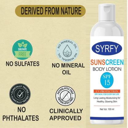 SYRFY Sunscreen - SPF 50 SWhitening Sun screen Lotion On Body Lotion Cream - SPF 15 (100 ML)