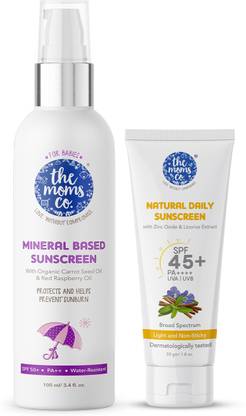 The Moms Co. Sunscreen - SPF 50 PA++++ Natural Daily & Baby Mineral Sunscreen | Non-Greacy, Natural Sunblock