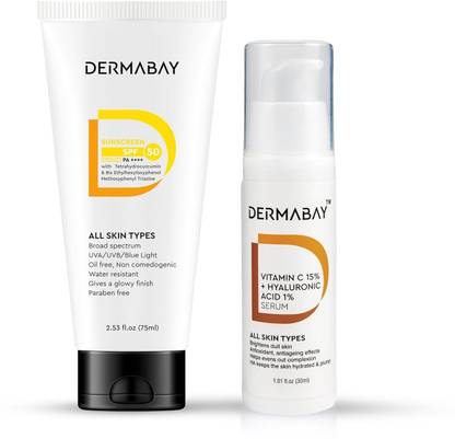 DERMABAY Sunscreen - SPF 50 PA++++ Glow And Protect Combo- Combo of Sunscreen SPF 50, PA++++ and Vitamin C