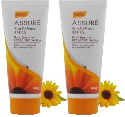 ASSURE Sunscreen - SPF 50 PA+ Broad Spectrum UVA & UVB Sun Defense SPF 30+ (60g) Pack of 2