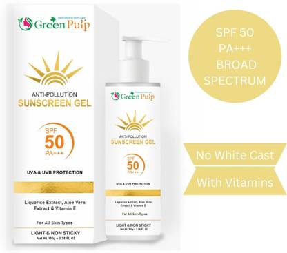 GREEN PULP Sunscreen - SPF 50 PA+++ Anti Pollution Sunscreen Gel SPF 50 PA+++ UVA & UVB Protection