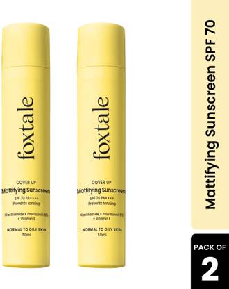 Foxtale Sunscreen - SPF 50 PA++++ - (Pack of 2) CoverUp SPF 50+ Broad Spectrum Matte Sunscreen - 50ml