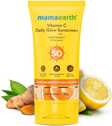 Mamaearth Sunscreen - SPF 50 PA+++ Daily Glow with Vitamin C & Turmeric for Sun Protection