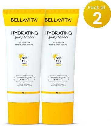 BELLAVITA Sunscreen - SPF 50 PA++++ Sunscreen ,Water Based Hydrating Sunscreen For Women & Men ,Pack of 2
