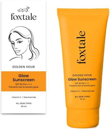 Foxtale Sunscreen - SPF 50 PA++++ Gloden Hour SPF50 Glow Sunscreen PA++++ Vitamin C & Niacinamide for a Dewy Glow