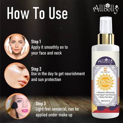 Allbelly Sunscreen - SPF 50 PA++ Sunscreen for Oily or Acne prone skin, Paraben & Sulphate free-SPF 30 PA++(100g)