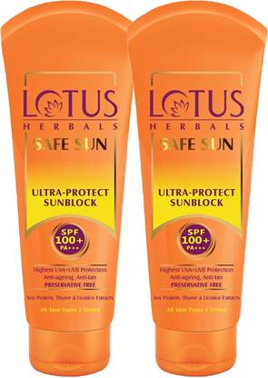 LOTUS HERBALS Sunscreen - SPF 50 PA+++ Safe Sun Ultra-Protect Sunscreen SPF 100_50g ( Pack of 2 )