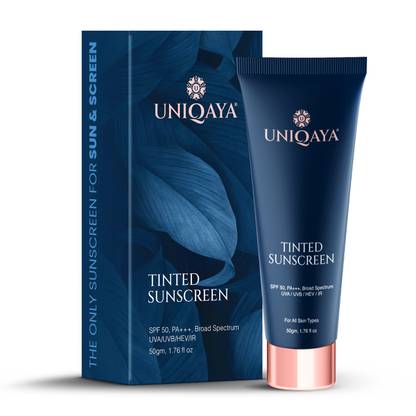 उनिकाया Tinted Broad Spectrum Sunscreen, Anti Photo Aging, Anti Thermal Aging, Non-Greasy, Water Resistant, Non-Comedogenic, Hydrating, SPF 50 / Pa+++, UVA / UVB/ HEV / IR, 50gm SPF - 50 PA+++