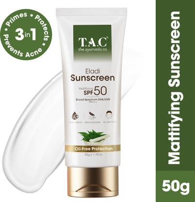 TAC - The Ayurveda Co. Sunscreen - SPF 50 PA+++ Eladi Lightweight Matte Gel, UVA/B Protection, Anti Acne