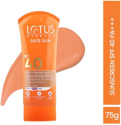 LOTUS HERBALS Sunscreen - SPF 40 PA+++ Safe Sun 3 In 1 Matte-Look Daily Sunscreen SPF 40 PA+++ Glow & (Protect combo)