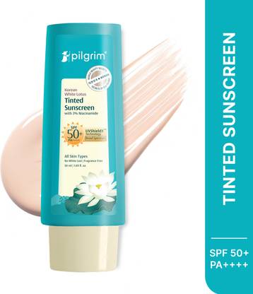 Pilgrim Sunscreen - SPF 50+ PA++++ Korean White Lotus Tinted Sunscreen with 3% Niacinamide No White Cast