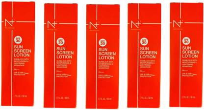 N PLUS PROFESSIONAL Sunscreen - SPF 50 PA+++ Sun Screen Lotion UVA & UVB Protection 50ml Pack of 5