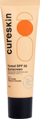 cureskin Sunscreen - SPF 50 PA++++ Tinted Broad Spectrum Sun (UVA/UVB) Protection with Titanium Dioxide