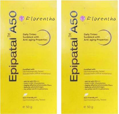 FLORENTHA Sunscreen - SPF 50 PA++++ EPIPATAL A50 SUNSCREEN WITH ANTI AGEING PROPERTIES FOR PROTECT SUN RAY PACK OF 2