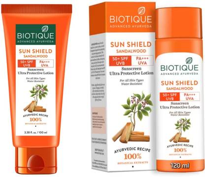 BIOTIQUE Sunscreen - SPF 50 PA+++ Sandal Wood Sunscreen Lotion 100 ML & 120 ML