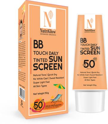 NutriGlow Sunscreen - SPF 50 PA++++ BB Touch Daily Tinted Sunscreen, PA++++, No White Cast, Lightweight