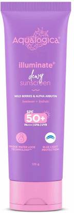 Aqualogica Sunscreen - SPF 50 PA++++ Illuminate+ Dewy Sunscreen with Wild Berries & Alpha Arbutin | Fragrance-Free