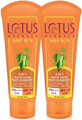 LOTUS HERBALS Sunscreen - SPF 50 PA+++ Safe Sun 3in1 matte look daily sun block (pack of 2)