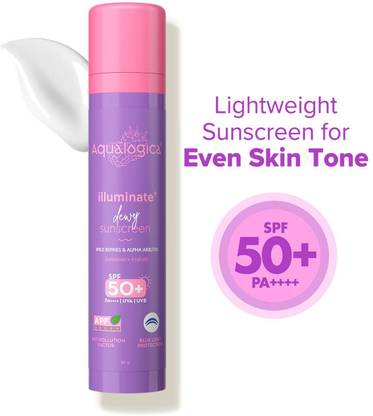 Aqualogica Sunscreen - SPF 50+ PA++++ Illuminate+ Dewy with Wild Berries & Alpha Arbutin | Fragrance-Free