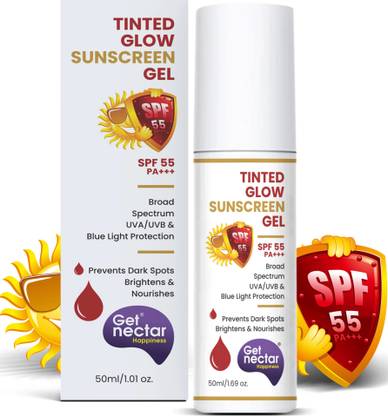 Get Nectar Happiness Sunscreen - SPF 50 PA++++ Tinted Sunscreen SPF 55 PA+++ Broad Spectrum UVA & UVB Protection All Skin Types