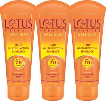 LOTUS HERBALS Sunscreen - SPF 50 PA+++ Safe Sun Daily Multi-Function Sunscreen SPF 70_60g ( Pack of 3 )