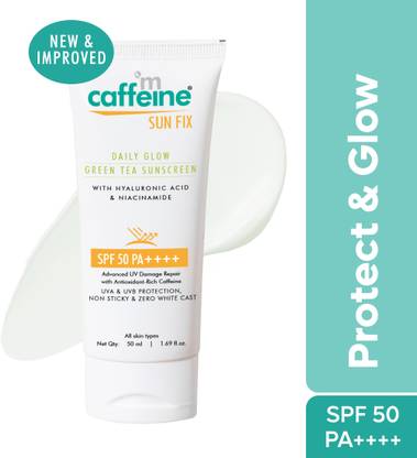 mCaffeine Sunscreen - SPF 50 PA++ Green Tea Sunscreen for Sun Protection & Fairness, No White Cast & DTan Removal