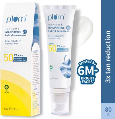 Plum Sunscreen - SPF 50 PA+++ Rice Water & 2% Niacinamide Sunscreen SPF 50 PA+++ with 3X tan reduction