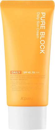 A'Pieu Sunscreen - SPF 45 PA+++ Pure Block Natural Daily Sun Cream SPF45/PA+++ (Large Volume) For Uv Ray Protector Women