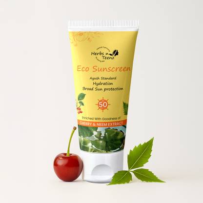 Herbs n Teenz Sunscreen - SPF 50 PA++++ Eco Lightweight & Hydrating Sunscreen SPF 50 PA++++ for UVA/B & Blue Protection