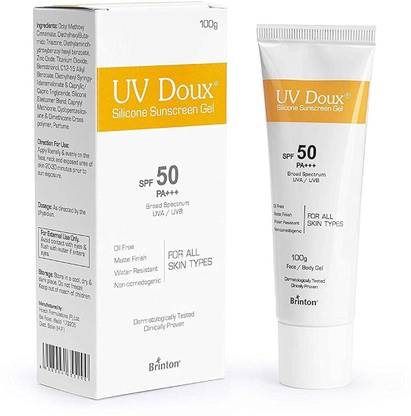 Brinton Sunscreen - SPF 50 PA+++ UvDoux Face & Body Sunscreen gel with SPF 50 PA+++ ,100gm x Pack of 6