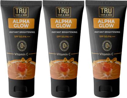 TRU HAIR & SKIN Sunscreen - SPF 50 PA+++ Alpha Glow Sunscreen for Men -SPF 50 | Instant Brightening
