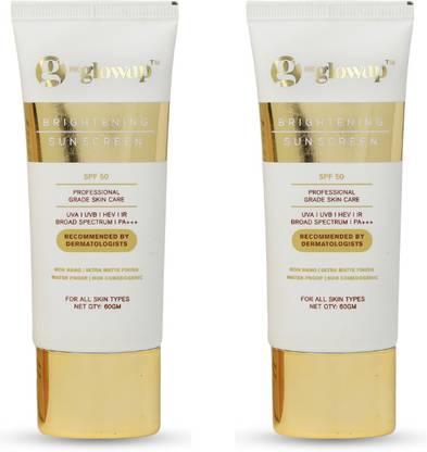 HK Sunscreen - SPF 50 PA++++ Brightening Sunscreen SPF 50 Unisex For All Skin Types (Pack of 2, 60 gm Each)