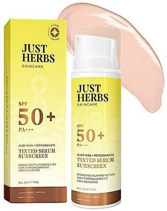 Just Herbs Sunscreen - SPF 50 PA++++ Tinted Sunscreen with SPF 50+ PA++++ UVA/UVB Protection for Oily, Dry Skin