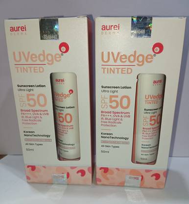Aurelderma Sunscreen - SPF 50 PA+++ Uvedge tinted sunscreen lotion ultra light spf 50 (50 ml) (pack of 2)