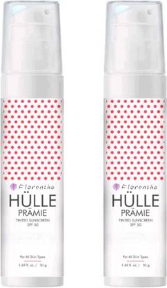 FLORENTHA Sunscreen - SPF 50 PA++ HULLE PRAMIE TINTED SUNSCREEN FOR UVA/UVB PROTECTION PACK OF-50g x 2