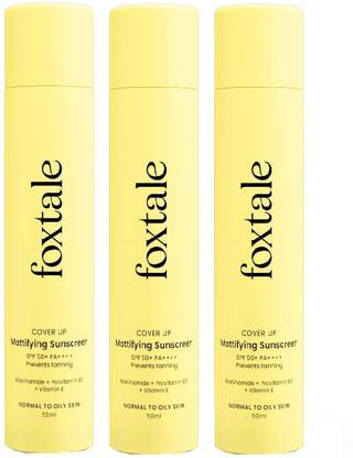 Foxtale Sunscreen - SPF 50 PA++++ - (Pack of 3) CoverUp SPF 50+ Broad Spectrum Matte Sunscreen - 50ml