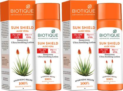 BIOTIQUE Sunscreen - SPF 50 Sun Shield Aloe Vera Lotion SPF 75+( 90 * 2)