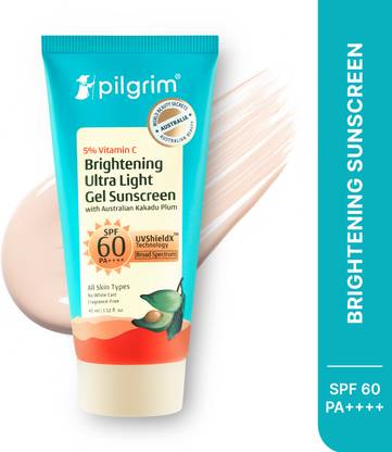 Pilgrim Sunscreen - SPF 60 PA++++ Vitamin C Brightening Ultra Light Gel Sunscreen for Radiant Glow