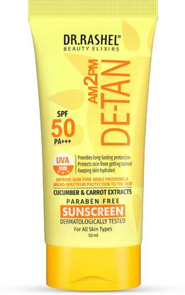 DR.RASHEL Sunscreen - SPF 50+++ PA+++ DE-TAN SUNSCREEN SPF 50 PA+++ | WITH CUCUMBER & CARROT EXTRACT