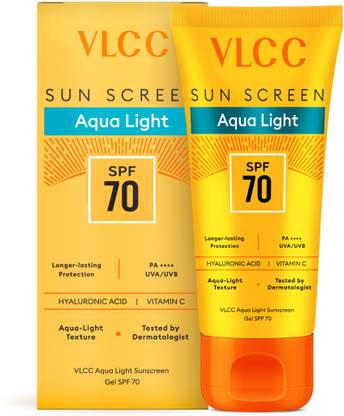 VLCC Sunscreen - SPF 70 PA++++ Aqua Light Sunscreen Gel, Non-Greasy, No White Cast, Ultra UV Protection