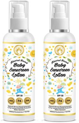Mom & World Sunscreen - SPF 50 PA+++ Baby Sunscreen Lotion, Spf 50 Pa+++, Uva/Uvb Protection, 120 ml - Pack of 2