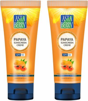 ASTABERRY Sunscreen - SPF 50 Papaya Sunscreen Crème SPF 50 100ml, Pack 2, (2 x 100ml)