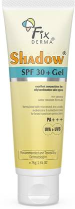 Fixderma Sunscreen - SPF 30+ PA+++ Shadow Sunscreen SPF 30+ Gel For Oily Skin, UVA-UVB Protection, Water Resistant