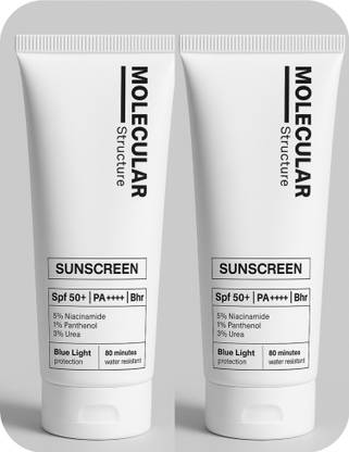 Molecular Structure Sunscreen - SPF 50 PA++++ Water Resistant, No White Cast Pack of 2