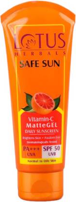 LOTUS HERBALS Sunscreen - SPF 50 PA+++ Safe Sun Vitamin-C MatteGEL Daily Sunscreen SPF 50
