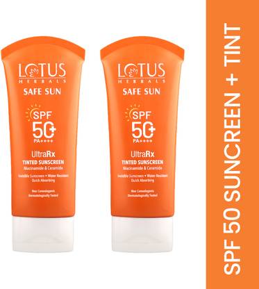 LOTUS HERBALS Sunscreen - SPF 50 PA++++ SafeSun UltraRx Tinted Sunscreen SPF 50+_75g (Pack of 2)