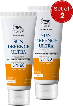 TNW - The Natural Wash Sunscreen - SPF 50 PA++++ Sun Defence SPF 60 Cream | Glutathione | PA++++ | UVA/UVB