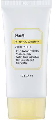 klairs Sunscreen - SPF 50+ PA++++ All-day Airy Sunscreen | Korean Gel Sunscreen for Men & Women with Niacinamide