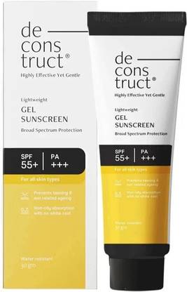 deconstruct Sunscreen - SPF 55+ PA+++ Lightweight Gel Sunscreen | No White Cast | For men & Women |