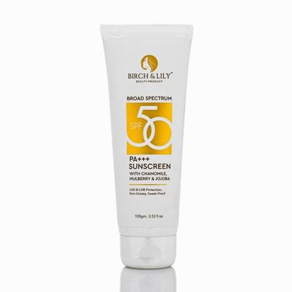 Birch and Lily Sunscreen - SPF 50 PA+++ | Broad Spectrum UVA & UVB Protection, Lightweight, Non-Greasy